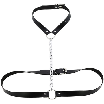 Faux Leather Body Harness With Chain / Unisex Bondage BDSM Necklace / Erotic Waist Belt - EVE's SECRETS
